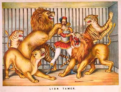 Cartel antiguo de circo con fieras